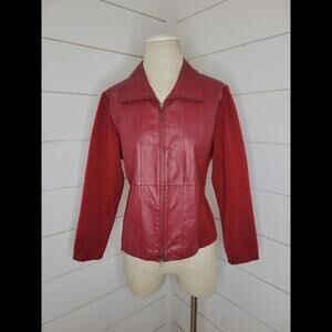 Stonebridge Petite Large red leather front panel sweater body jacket
